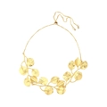 Golden brushed alloy leaf necklace with vintage design and adjustable sliding clasp closure - Gold