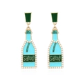 Pendientes de botella de vino rosa con perlas y diamantes de imitación verdes - Azul Cielo