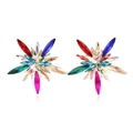Sparkly multicolored floral stud earrings in starburst design with faceted crystals - Rainbow
