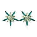 Sparkling green crystal flower stud earrings with a layered starburst design for women - Green