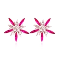 Sparkling pink and clear starburst stud earrings in a floral gold-tone alloy setting - Rose Red