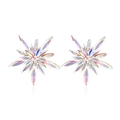 Sparkling crystal flower stud earrings with iridescent starburst design and gold finish - AB Color