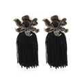 Boucles d'oreilles fleurs en émail noir avec pampilles et cristaux scintillants - Noir