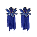 Boucles d'oreilles orchidée bleue de luxe avec pétales émaillés et cristaux brillants - Bleu