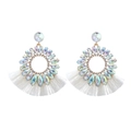 Boheemse kristallen strass-oorbellen met kleurrijke edelstenen en witte franjes - Regenboog Wit (AB)