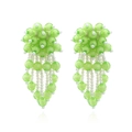 Bohemian handmade beaded floral tassel earrings in green and white pearl fringe - Light Green
