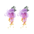 Boucles d'oreilles bohèmes en mousseline violette avec franges de perles pour femmes - Violet
