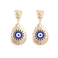 Retro Hammerschlag Goldtropfen Ohrringe mit blauem Emaille Auge der Fatima Design - Gold Mit Blau Weiß Schwarz Böser Blick