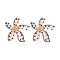 Eleganti orecchini a fiore in smalto bianco con pois neri e finiture dorate - Bianco