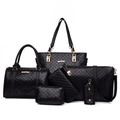 6-piece black leather handbag set with quilted patterns and golden hardware - 6-Piece Set / Black