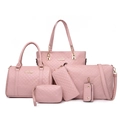 Pink 6-piece quilted handbag set with tote, crossbody bag, and wallet in faux leather - 6-Piece Set / Pink