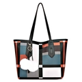 Large tote bag with geometric color-block pattern in orange and blue with plush charms - Green
