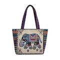 Borsa tote etnica in tela con ricamo di elefante colorato e manici boho intrecciati - Elefante Bordo Verde