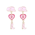 Pink western cowboy hat and boot earrings with heart detail in gold-plated alloy - Pink