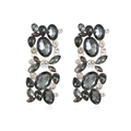 Vintage floral drop earrings with geometric colorful crystals on gold alloy base - Gray