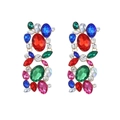 Vintage gold alloy earrings featuring colorful rhinestones in a floral cluster design - Rainbow