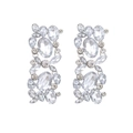 Detail of vintage flower earrings with multi-cut rhinestones and silver-tone metal - White K White Diamond