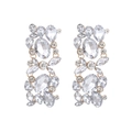 Macro view of gold vintage floral drop earrings with clear rhinestones and crystals - Gold White Zirconia