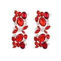 Vintage floral drop earrings with red and white rhinestones on gold geometric settings - Red