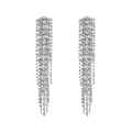 Sparkling long tassel earrings with silver-plated rhinestone chains in a waterfall design - White K White Diamond