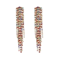 Chic gold-plated long tassel earrings featuring vibrant multi-colored rhinestones - Rainbow