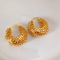 Detail of gold hoop earrings with woven texture and micro-paved sparkling cubic zirconia - Gold(c306)