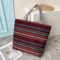 Ethnic style canvas tote bag with colorful stripes and geometric XOXO patterns - Style 4: Multicolor Stripes XOXO Pattern (XiaoWei-8989)