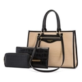 Three-piece beige and black crocodile embossed tote set with crossbody bag and wallet - Off White