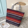 Ethnic style woven tote bag featuring colorful geometric stripes and durable handles - Style 5: Bohemian Multicolor Geometric Woven (XiaoWei-8989)