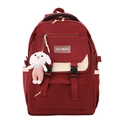Bordeauxrode nylon schoolrugzak met wit contrast en een schattige konijnenhanger - Backpack / Rood