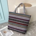 Ethnic woven tote bag with colorful geometric patterns and striped handles - Style 6