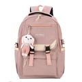 Grote lavendelkleurige studentenrugzak met meerdere vakken en een schattig konijntje - Backpack / Paars