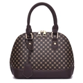 Classic shell-shaped handbag with monogram print and golden hardware details - Coffee