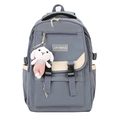 Grijsblauwe minimalistische nylon rugzak met contrastpanelen en een konijn hanger - Backpack / Blauw