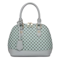 Borsa a mano verde menta con stampa a quadrifoglio e manici in pelle grigia su bianco - Verde