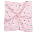 Elegante foulard quadrato in seta rosa con motivi di cigno bianco e bordi arrotolati - 50cm x 50cm / Cigno Rosa
