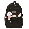 Zwart-witte nylon rugzak met schattige konijnenhanger en verstelbare plastic gespen - Backpack / Zwart