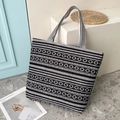 Ethnic style black and white striped canvas tote bag with geometric diamond patterns - Style 8: Black White Geometric Rhombus Stripes (XiaoWei-8989)