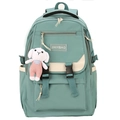 Light green and beige school backpack with multiple compartments and cute bunny charm - Backpack / Lake Blue