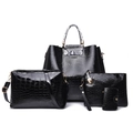 Set di 4 borse nere in pelle sintetica con trama a coccodrillo e hardware dorato - Nero