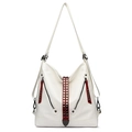 White PU leather backpack with red studded straps and silver rivets for women - Off White
