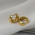 Minimalist chunky gold huggie earrings with a polished mirror finish on white fabric - Gold(G104)