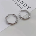 Detail of silver twisted hoop earrings with a high-shine mirror finish and secure clasp - Twisted Texture Style / Silver (Style 2)