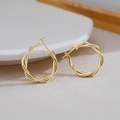 Macro shot of gold twisted hoop earrings with polished woven metal texture and latch back - Twisted Texture Style / Gold (Style 2)