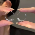 Detailed view of silver hoop earrings with wheat ear design and shimmering crystals - Pave Crystal Style / Silver (Real Gold Plated) (E205)
