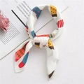 Chic small square silk scarf with vibrant colorful geometric prints on a white base - Socks (FX-31)