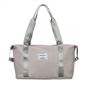 Grey large capacity travel bag in waterproof nylon with bottom shoe compartment - Gray