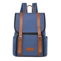 Sac à dos en nylon bleu avec sangles en cuir marron et boucles argentées de style épuré - Bleu