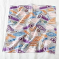 Light gray square neck scarf with orange equestrian pattern and silk-like finish - 50*50CM / Classic Equestrian Elements Vintage Socialite Style (FX-14)