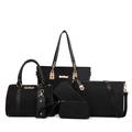 Black 6-piece nylon handbag set including tote and crossbody bags with gold hardware - Black